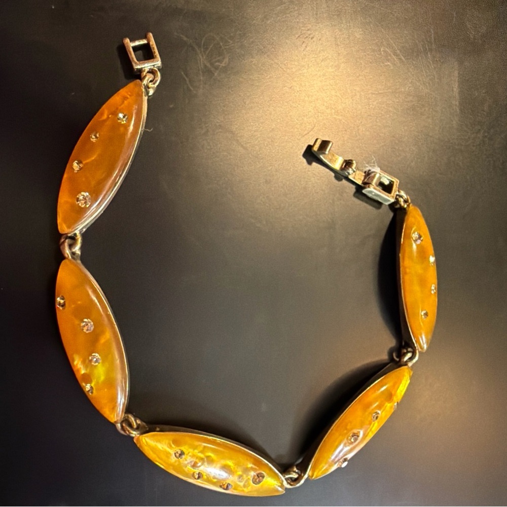Monet Amber-Tone Marquise Link Bracelet with Sparkling Accents